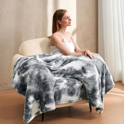 Electric Heated Blanket 90"x100",Luxury Grey Faux Fur Electric King Blanket,Fast Heating Soft Fluffy Thick Electric Blanket with 6 Heating Levels & 12H Auto Off