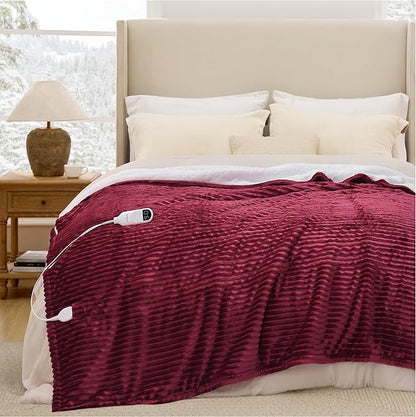 Bedsure GentleSoft Electric Blanket Full Size - Soft Ribbed Flannel Heated Blanket with 6 Heat Settings, Heating with 10 Time Settings, 8 hrs Timer Auto Shut Off, Gifts for Grandma (72"x84", Burgundy)