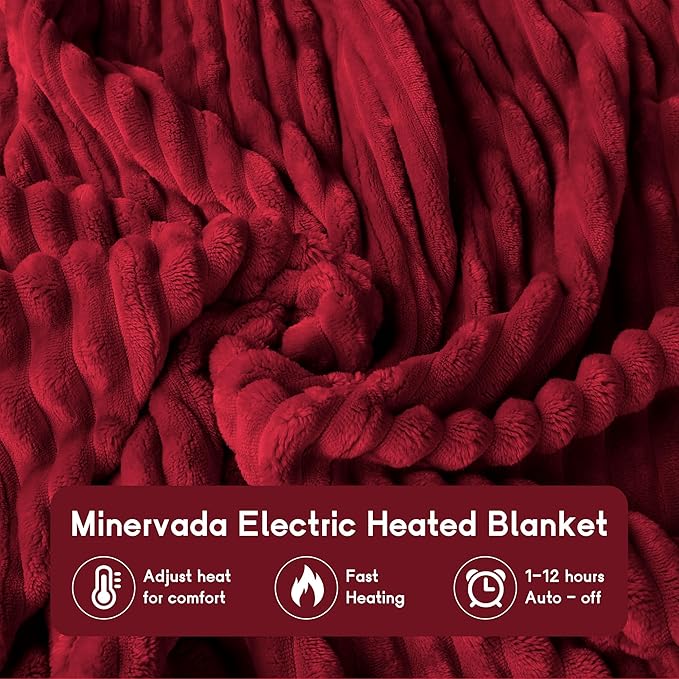 Heated Blanket Electric Blanket Full Size 72''x84'', Soft Flannel Heating Blanket with 12 Hour Auto Off - 10 Heat Settings - Machine Washable - Red