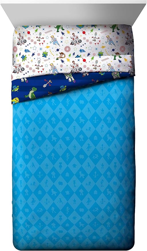 Jay Franco Disney Toy Story Buzz & Woody 4 Piece Twin Bed Set - Includes Reversible Comforter & Sheet Set - Super Soft Fade Resistant Microfiber - (Official Disney Product)