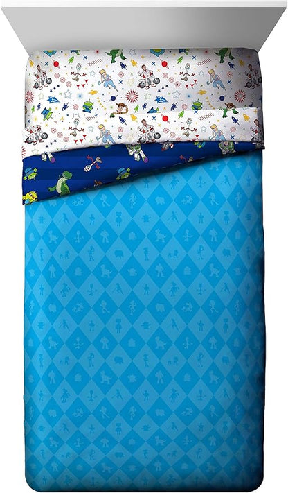 Jay Franco Disney Toy Story Buzz & Woody 4 Piece Twin Bed Set - Includes Reversible Comforter & Sheet Set - Super Soft Fade Resistant Microfiber - (Official Disney Product)