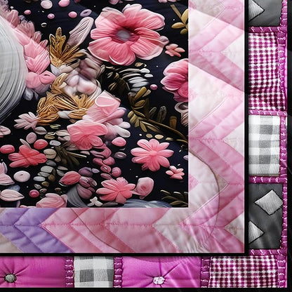 Unicorn Full Size Comforter Set for Girls，Pink Unicorn Full Size Bedding Set，Pink Floral Quilt Bed Set Full，with 1 Comforter with 2 Pillow Case