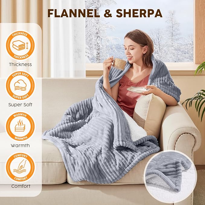 HYLEORY Heated Blanket Electric Throw, Soft Flannel Sherpa Heater 5 Heat Settings and 3 Hours Auto Shut-Off Heating Blanket ETL Certification Over-Heat Protection Machine Washable,Grey