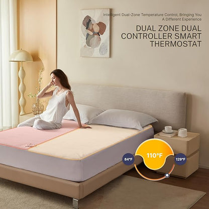 Electric Mattress Pad Queen Size Quilted Wave 10 Heat Settings & Dual Control with 12 Hour Auto Off,Deep Pocket Fits up to 18",Coral Fleece Bed Warmer,ETL Certified Machine Washable,60"x80"