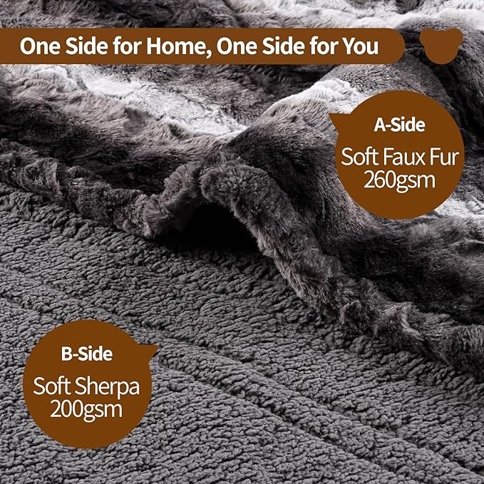 Bearhug Heated Blanket 6 Heat Settings Electric Blanket, 4-Hour Auto Shut-Off, Luxurious Faux Fur & Sherpa Dual-Sided Heated Throw, Machine Washable, 50 x 60 Inches, Gift-Ready Elegant Packaging