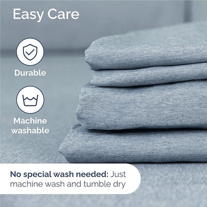 Twin XL 4 Piece Sheet Set - Comfy Breathable & Cooling - Soft Hotel Luxury Bedding Set with 8-16 Inch Deep Pockets - 1 Flat & 1 Fitted Sheet & 2 Pillowcases - Wrinkle Free & Easy Care - Heathered Blue