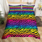 Rainbow Zebra Print Kids Duvet Cover Set Queen Size, African Wildlife Animal Style Stripes Zebra Pattern Bedding Set for Xmas Bedroom Decor, Natural Comforter Cover with 2 Pillowcases (No Comforter)