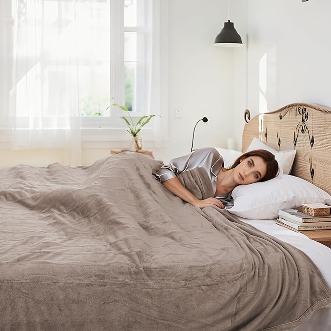 Electric Heated Blanket 62"x84" Twin Size Microplush Cover Blanket, 4 Heat Settings & 10 Hours Auto Off, Cozy & Warm for All Night, Machine Washable, Linen