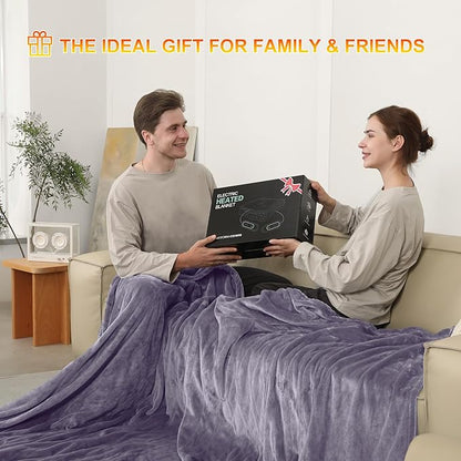 Electric Blanket Heated Blanket King Size, Super Soft Cozy Upgraded Flannel Heating Blanket Dual Control with 5 Heating Levels & 10 Hours Auto Off, Overheat Protection, 100" x 90", Lavender