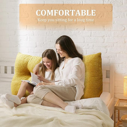13 lbs Thickened Headboard Pillow Wedge Pillow Headboard Reading Pillow Bed for Comfortable Backrest Reading Triangular Pillow with Side Pocket Backrest Pillows for Sitting in Bed Yellow Full