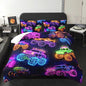 Colorful Neon Off-Road Racing Truck Comforter 3Pcs Queen Cool Speed Race Car Bedding Set for Kid Teen Girl Boy Adult Automobile Extreme Sport Game Quilt Bed Decor with 1 Comforter&2 Pillowcases