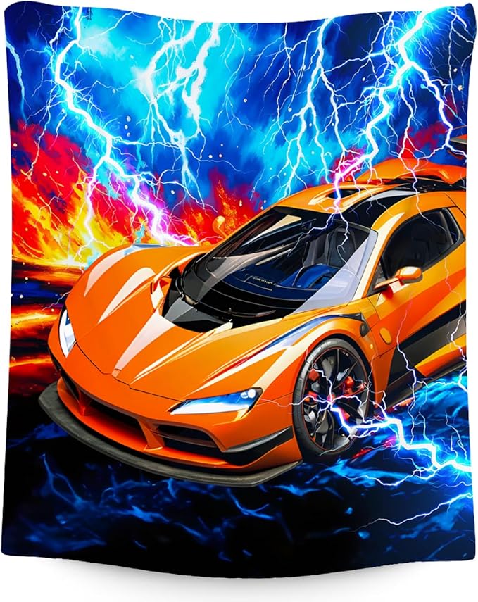 Blanket for Boys, Racing Car Blankets for Kids, Toddler Throw Gifts with Lightning, Flannel Throw for Car Lovers, 40"x50"