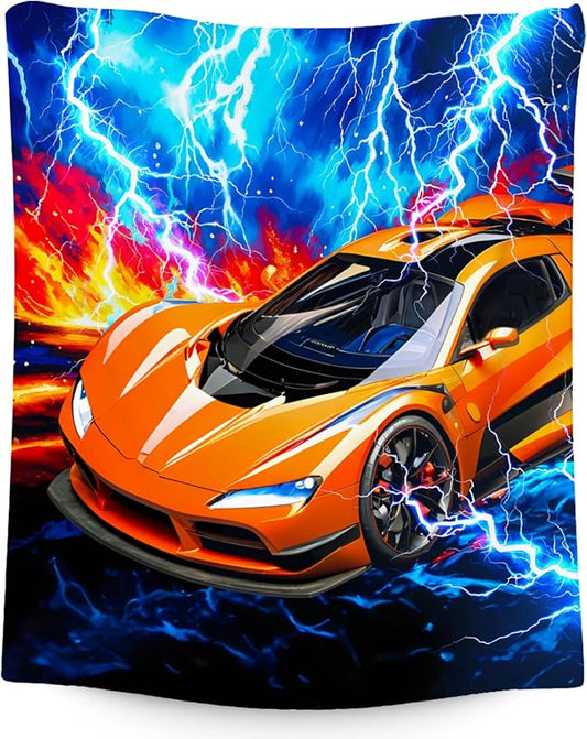 Blanket for Boys, Racing Car Blankets for Kids, Toddler Throw Gifts with Lightning, Flannel Throw for Car Lovers, 60"x80"