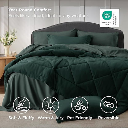 Bedsure Queen Comforter Set Emerald Green - 7 Pieces Reversible Bedding, Queen Size Bed Set for All Seasons, Bed in a Bag with Down Alternative Comforter, Sheets, Pillowcases & Shams