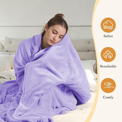 Electric Heated Blanket 90"x100" King Size - 4 Heat Settings & Dual Controllers, 10H Auto Shut Off, Ultra-Soft Coral Fleece Heated Blanket with Overheat Protection, Light Purple