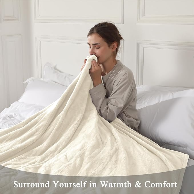 Electric Blanket Full Size, Super Soft Cozy Upgraded Flannel Heating Blanket with 6 Heating Levels & 1-10 Hours Auto Off, Fast Heating & Overheat Protection, 72" x 84", White