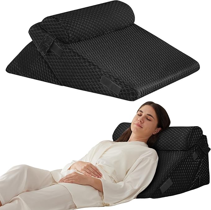 3PCS Wedge Pillow Set for After Surgery, Adjustable 9&12 Inch Bed Wedge Pillow for Sleeping, Incline Pillow Wedge for Headboard, Post Surgery, Acid Reflux, Neck&Back Support, Air-Layer Black