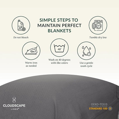 Cloud Scape Linen 100% Cotton Blanket Queen Size - Heavy and Soft, Season, Winter Cozy Blanket, Herringbone Weave, Best Gift for Women, fits Full Size Bed, 92x92, Dark Grey