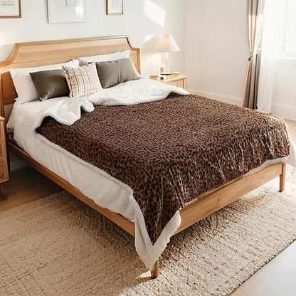 LUXIAN Electric Heated Blanket King Size 90"x100" - Microplush & Sherpa Fabric Dual-Sided, 6 Heat Settings & 10 Hours Auto Off, Cozy Warming Throw for Office or Bed, Machine Washable, Leopard Print