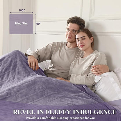Electric Blanket Heated Blanket King Size, Super Soft Cozy Upgraded Flannel Heating Blanket Dual Control with 5 Heating Levels & 10 Hours Auto Off, Overheat Protection, 100" x 90", Lavender