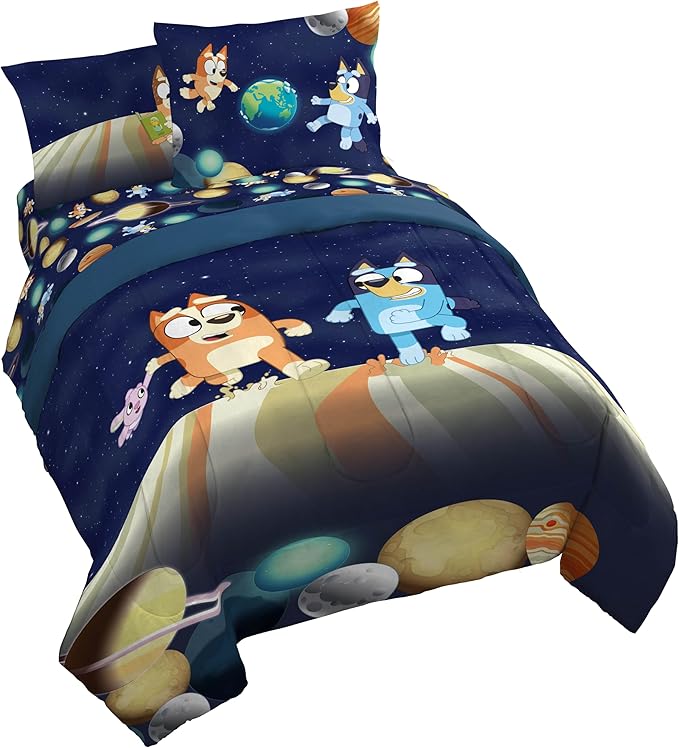 Jay Franco Kids Comforter Set Includes Sheets and Pillow Covers - Soft and Cozy Bed Set for Stylish Room Decor, Blue - Bluey & Bingo, 7 Piece Queen