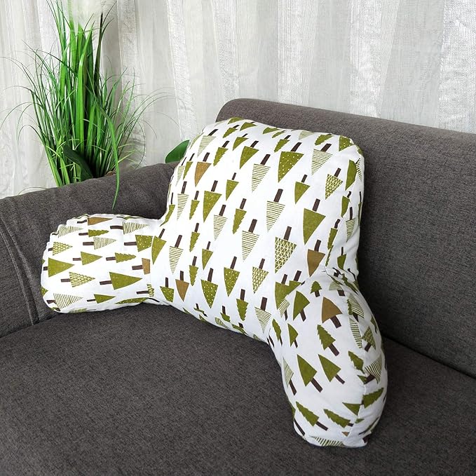 Bohemian Printed Reading Pillow with Support Arms Soft Bed Rest Pillows Back Support Cushion for Kids Reading Watching TV Sitting Up in Bed (20"×15"×8",Tree)