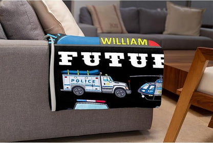 Custom Police Car Blanket for Boys Kids Police Car Lovers Soft Plush Warm Cartoon Car Blanket for Couch Bed Sofa Decor Birthday Custom Police Blanket Police Gifts 30''x 40'