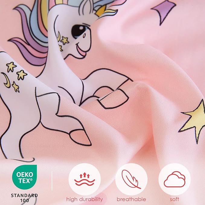 Toddler Comforter Set for Kids, Boys, Girls, 4 Pieces Bed-in-a-Bag Bedding Set, All Season Ultra Soft Sheets Set with Comforter, Pink Unicorn