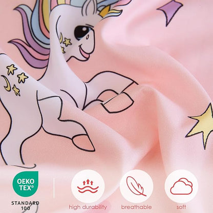 Toddler Comforter Set for Kids, Boys, Girls, 4 Pieces Bed-in-a-Bag Bedding Set, All Season Ultra Soft Sheets Set with Comforter, Pink Unicorn