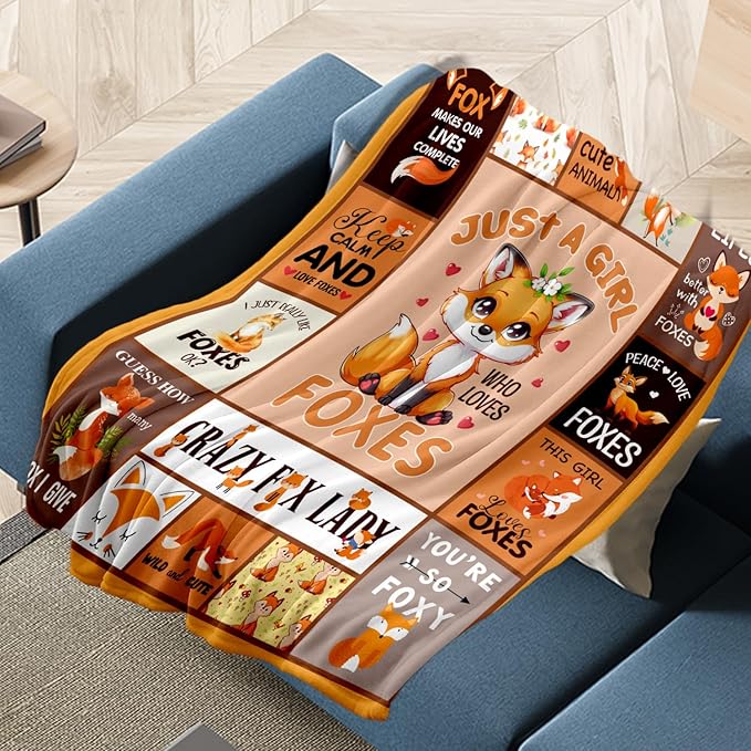 Just A Girl Who Loves Fox Blanket 60" X 50" for Girls Kids, Cute Fox Themed Gift, Cozy Warm Soft Throw Blanket for Girl on Birthday Christms