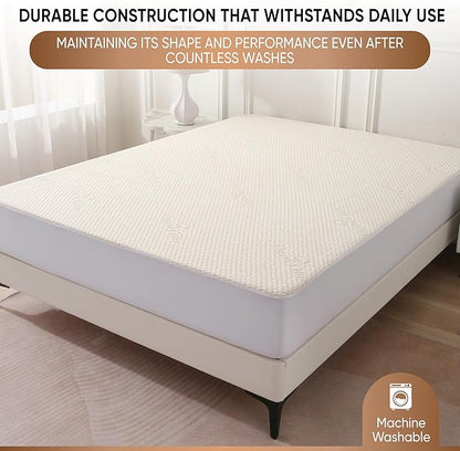 Luxury Waterproof Organic Mattress Protector Queen - Organic Cotton Breathable Mattress Pad Cover - Premium 380 GSM Comfort - Deep Pocket - Jersey Cotton Skirt - Fitted Design