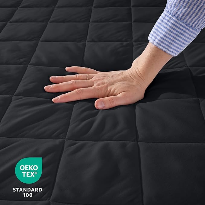Bare Home King Quilted Fitted Mattress Pad - Cooling Mattress Cover - Easily Washable - Elastic Fitted Cover for Mattress - Stretch-to-Fit up to 15 Inches Deep (King, Black)