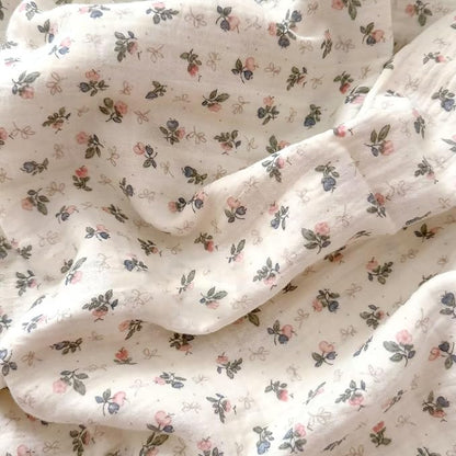 BuLuTu Cotton Muslin Duvet Cover Twin Size, Cottagecore Floral Print Bedding Set 3 Pieces, Soft Breathable Princess Ruffled Comforter Cover for Girls Kids Teens Toddlers, All Seasons