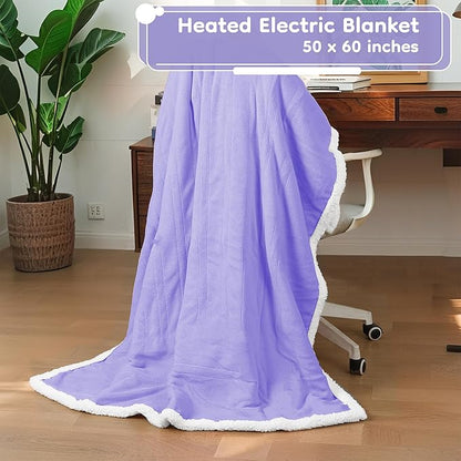 Electric Heated Blanket Throw Size - 50"x60", Soft Flannel Heating Blanket, 4 Heating Levels, 3 H Auto Shut Off, Breathable Warm and Washable for Sofa, Light Purple