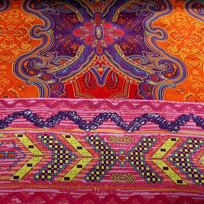 Jane yre Boho Duvet Cover King Brushed Microfiber 3 Pieces King Bedding Set Colorful Boho Bohemia Printed Design Duvet Cover, with Zipper Closure, Durable Easy Care (NO Comforter)