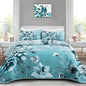 Blue Floral Quilt Set Queen 3 Pieces Boho Flower Quilt Coverlet Set Soft Microfiber Lightweight Floral Quilted Bedspread with 2 Pillow Shams for All Season 90"x96"