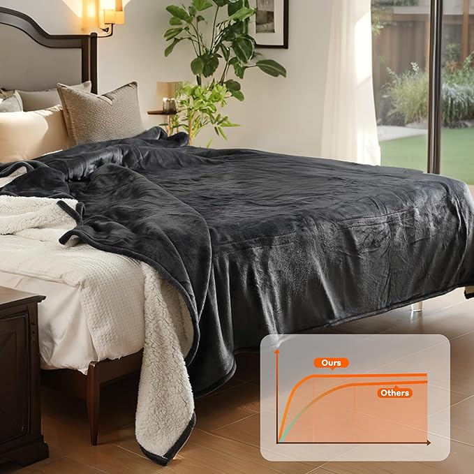 Electric Heated Blanket Queen Size - 84"x90", Soft Flannel Heating Blanket, 10 Heating Levels, 1-12 H Auto Shut Off, Dual Controllers, Breathable Warm and Washable for Bed, Dark Grey