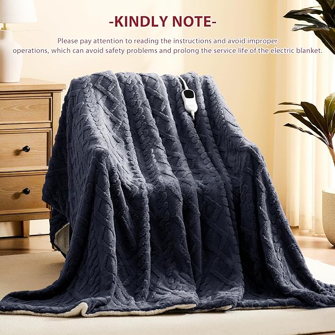 Heated Electric Blanket Twin Size-62"x84" Heating Blanket with 10 Heating Levels & 5 Time Settings Over-Heat Protection，Winter Warmer for Adults with ETL Certification（Grey）