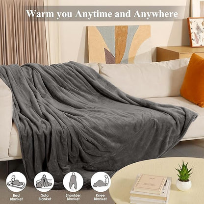 Electric Blanket Heated Blanket Full Size, Super Soft Cozy Upgraded Flannel Heating Blanket with 6 Heating Levels & 1-10 Hours Auto Off, ETL & FCC Certification, 72" x 84", Silver Gray