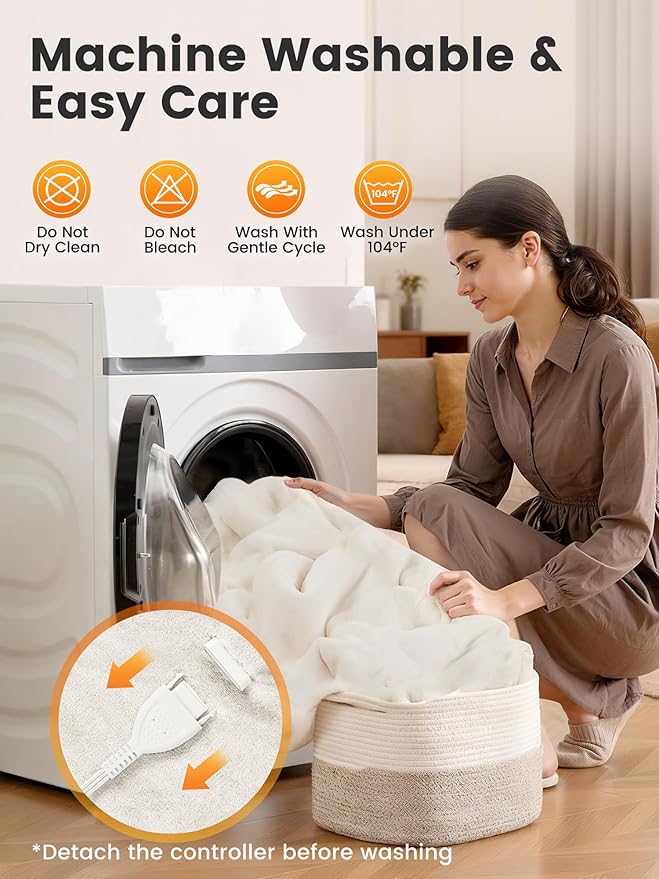 WOOMER Heated Blanket King Size 100" x 90", Electric Blanket with Dual Controllers, 0.5-12 Hours Timer & 10 Heating Levels, ETL Certified, White Double-Sided Velvet, Machine Washable