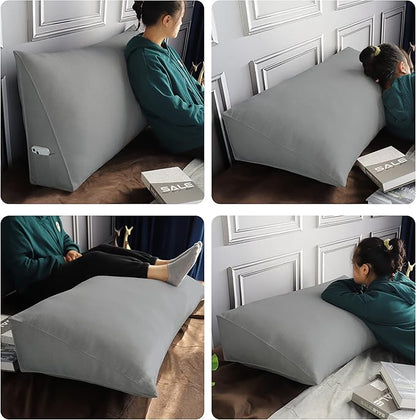 Johnear Triangular Headboard Pillow Daybed Wedge Pillow Cotton Linen Large Bolster Reading Back Rest Pillow for Sofa Bed Support Bolster Upholstered Backrest Positioning Lumbar Cushion（Gray, King）