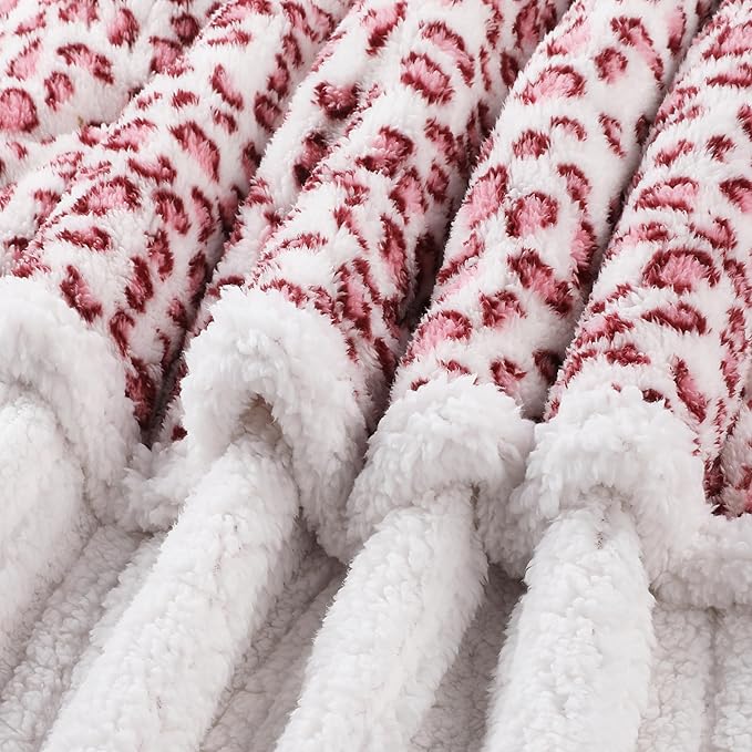 Electric Heated Blanket Full Size 72"×84" with 6 Heating Levels &10Hs Auto Off, Heating Double Sided Plush Sherpa, Fast Heating, Machine Washable for Christmas Gift Leopard Print Pink & White