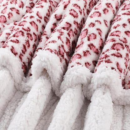Electric Heated Blanket Full Size 72"×84" with 6 Heating Levels &10Hs Auto Off, Heating Double Sided Plush Sherpa, Fast Heating, Machine Washable for Christmas Gift Leopard Print Pink & White