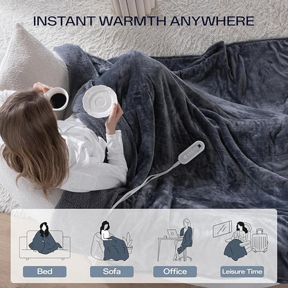 Heated Blanket Throw, Electric Blanket Soft Sherpa Flannel, 8 Hours Auto Shut-off & 8 Fast Heating Levels, Machine Washable ETL Certified, Heating Blanket for Bed & Sofa (50x60 inches, Gray)