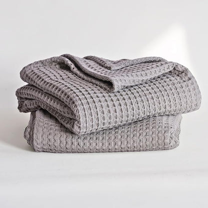 Premium Waffle Blanket Twin Size Gray - Luxury, Pure 100% Turkish Cotton, Light and Airy Waffle Weave All-Season Quilt - Luxury Decorative Bedspread (Gray, Twin 63" x 91" Inch)