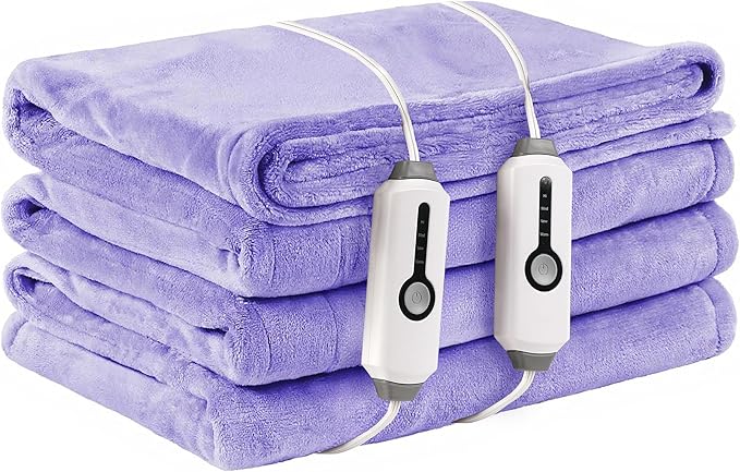 Electric Heated Blanket King Size 90×100, Comfortable & Luxurious Flannel, 4 Heating Levels & 10 H Auto Shut Off, Light Purple