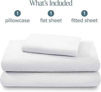 Bare Home Flannel Sheet Set 100% Cotton Twin Extra Long, Velvety Soft Heavyweight - Double Brushed Flannel - Deep Pocket (Twin XL, White)