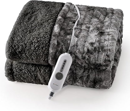 WOOMER Electric Heated Throw Blanket 50"x 60", Reversible Super Cozy Faux Fur&Sherpa, Fast Heating,4 Heating Levels & 4H Auto Off, Machine Washable, Overheat Protection, Gift