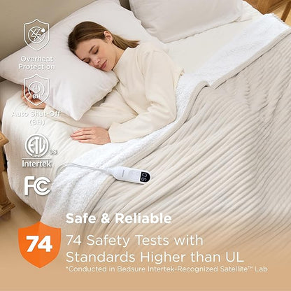 Bedsure GentleSoft Electric Blanket Full Size - Soft Ribbed Flannel Heated Blanket with 6 Heat Settings, Heating with 10 Time Settings, 8 hrs Timer Auto Shut Off, Gifts for Grandma (72"x84", Cream)