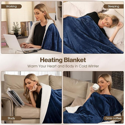 Heated Blanket Electric Queen Size 84"X90",Electric Blanket with 6 Heat Settings & 1-10 Hours Time Settings Auto-Off,Machine Washable Heating Blanket for Home and Office (Blue)